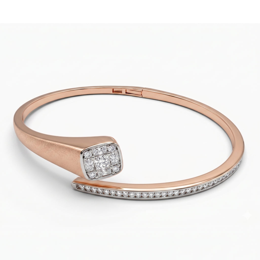 Rose Gold Princess Cluster Bypass Bangle
