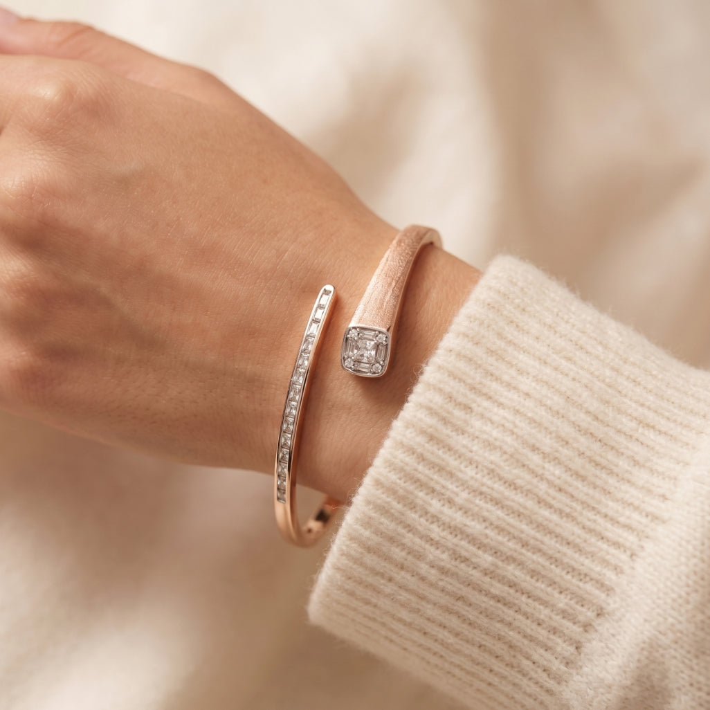 Rose Gold Princess Cluster Bypass Bangle