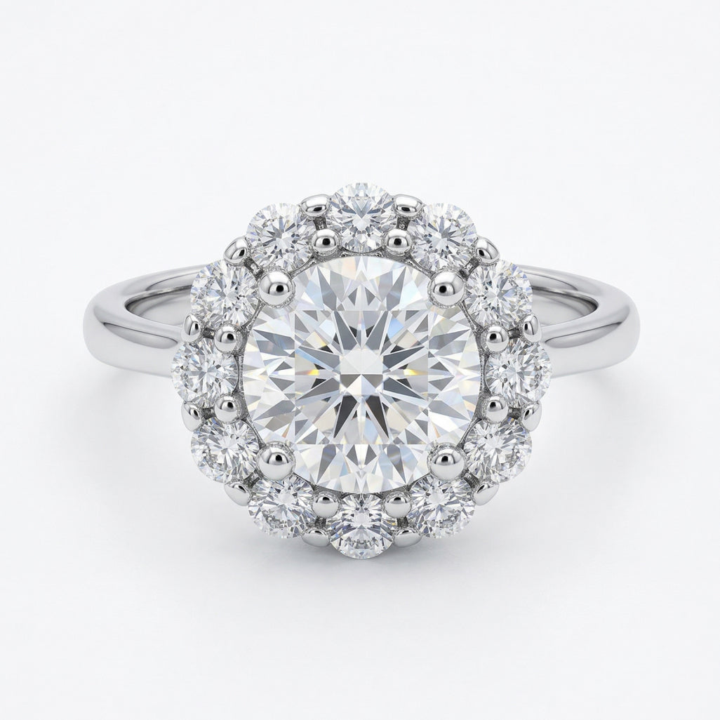 Round Stone Floral Crown Ring