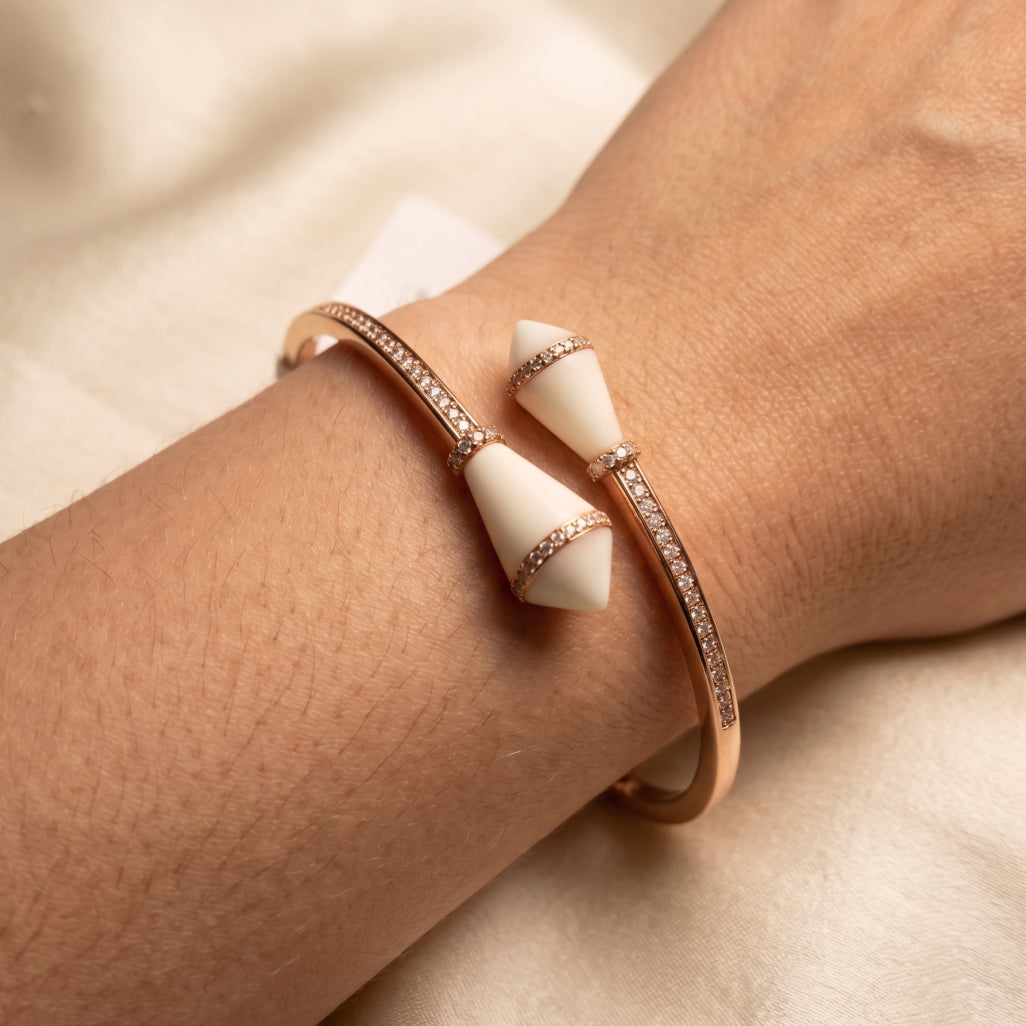 Rose Gold White Spike Cone Cuff Bracelet