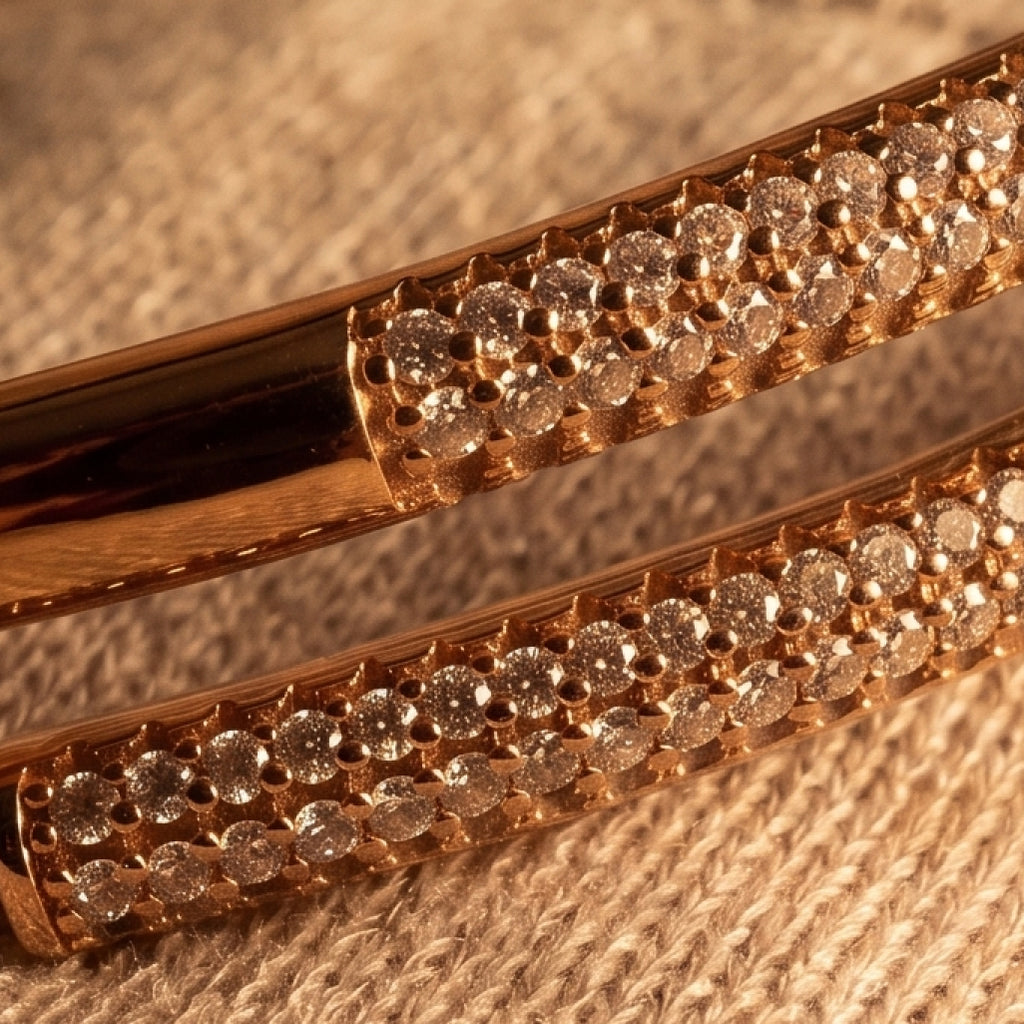 Rose Gold Double Pave Bar Bypass Bangle