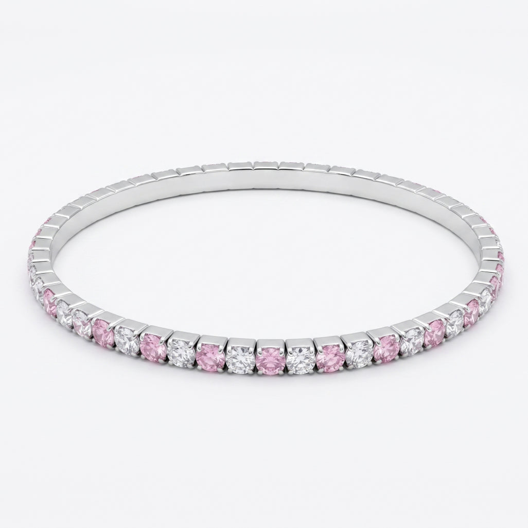 Silver Pink White Bicolour Tennis Bangle