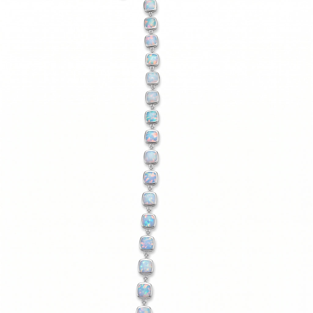 Silver Opal Cushion Link Bracelet