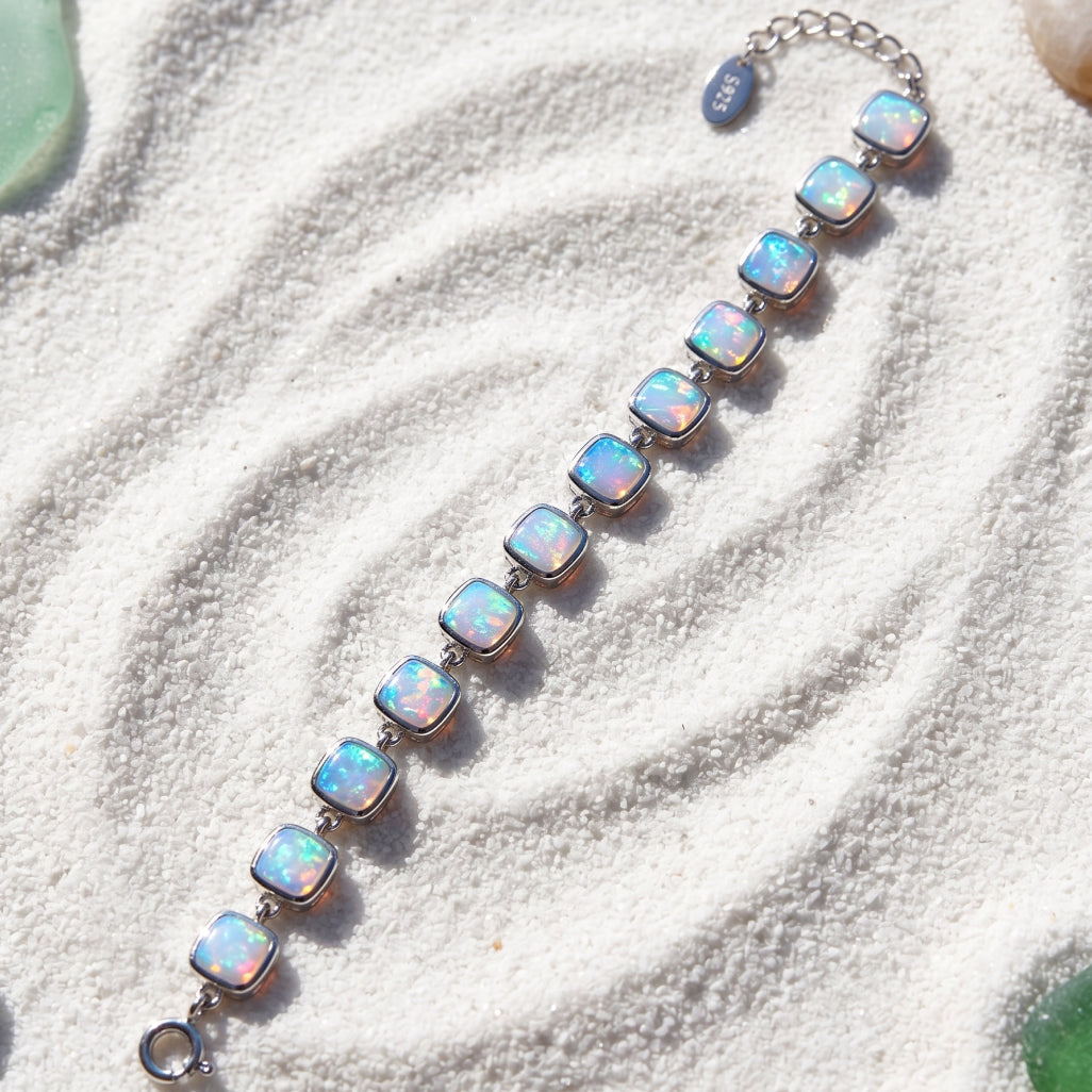 Silver Opal Cushion Link Bracelet