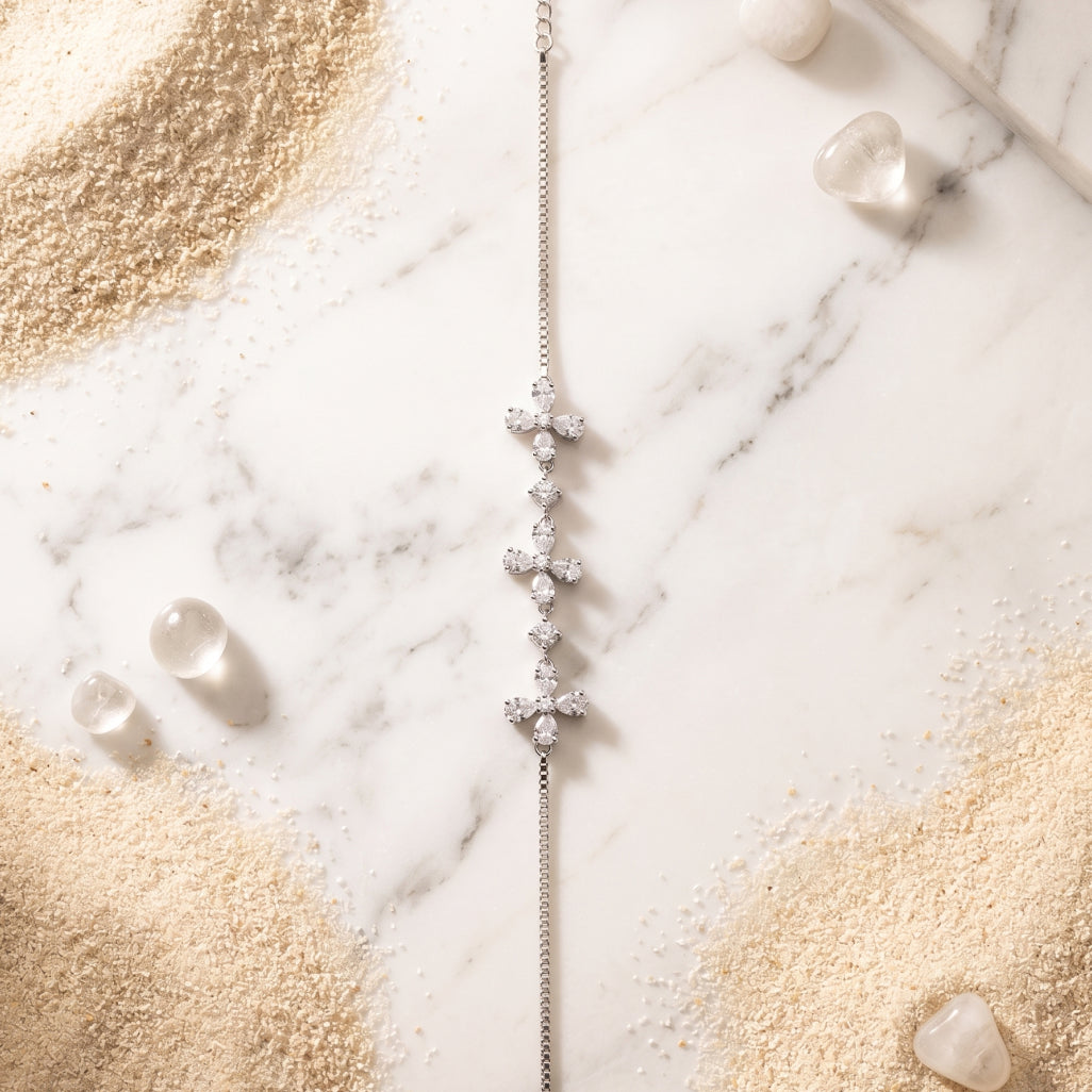 Silver Pear Cross Charm Box Chain Bracelet