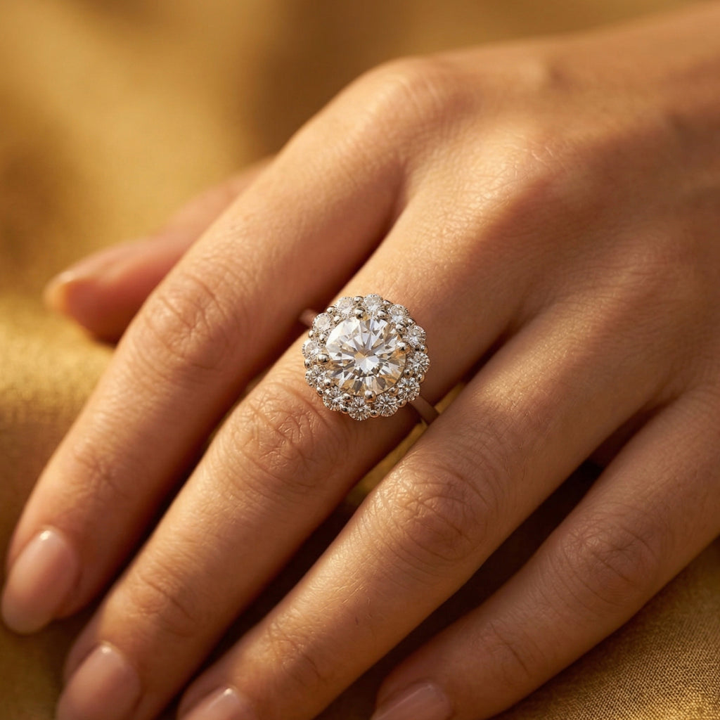 Round Stone Floral Crown Ring