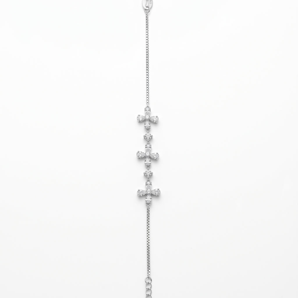 Silver Pear Cross Charm Box Chain Bracelet