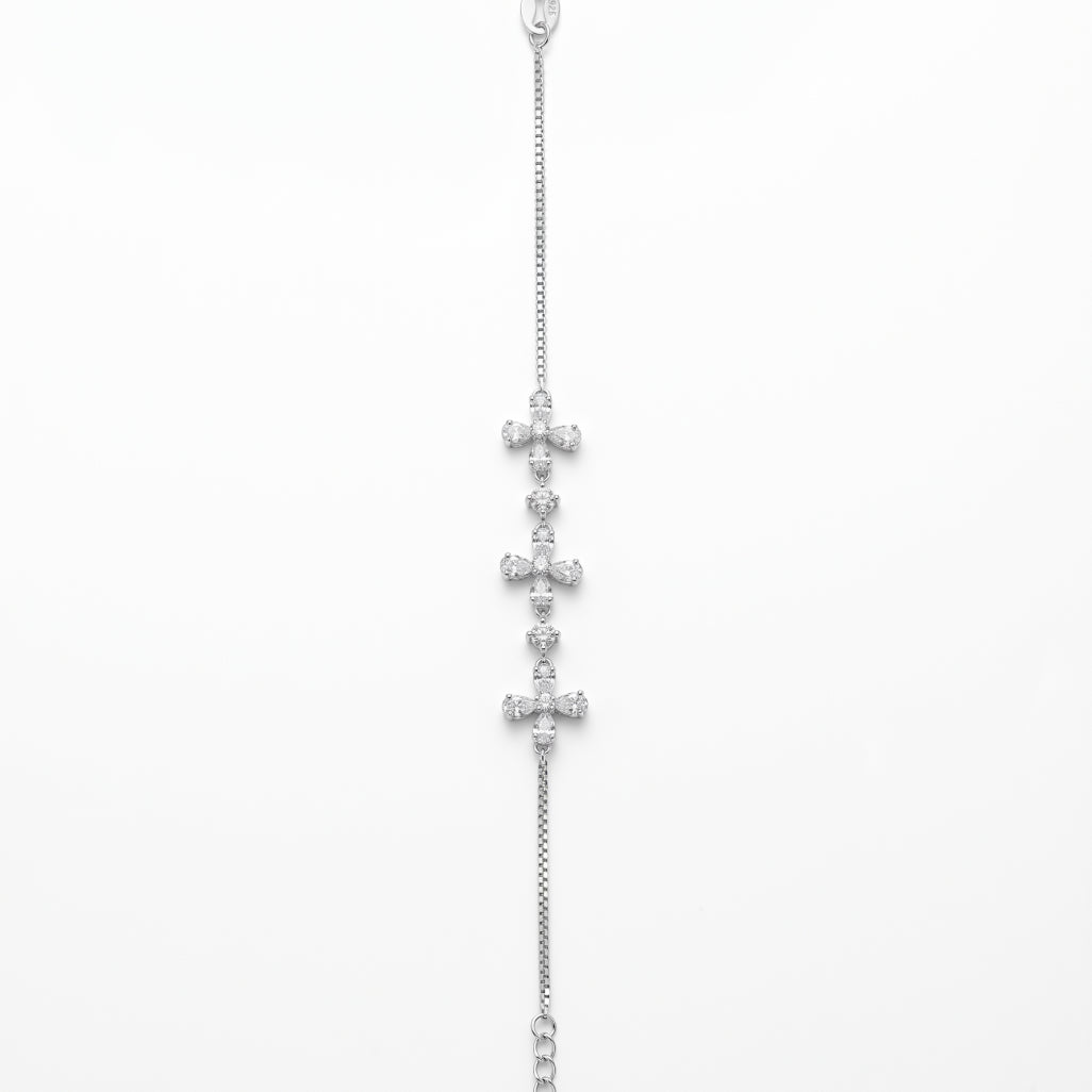 Silver Pear Cross Charm Box Chain Bracelet