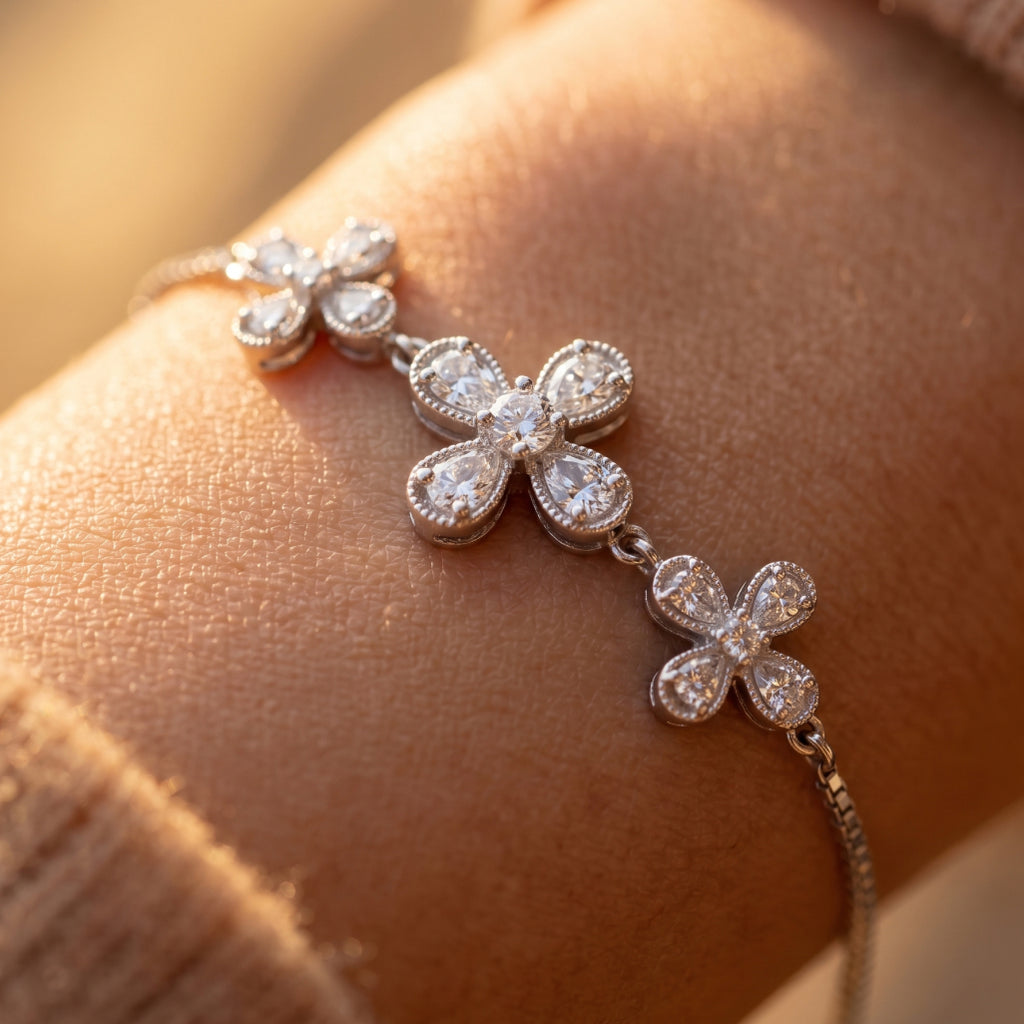 Silver Pear Cross Charm Box Chain Bracelet