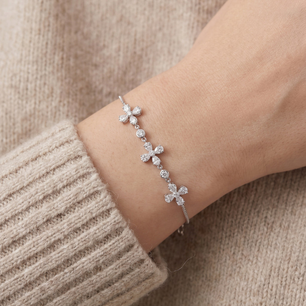 Silver Pear Cross Charm Box Chain Bracelet