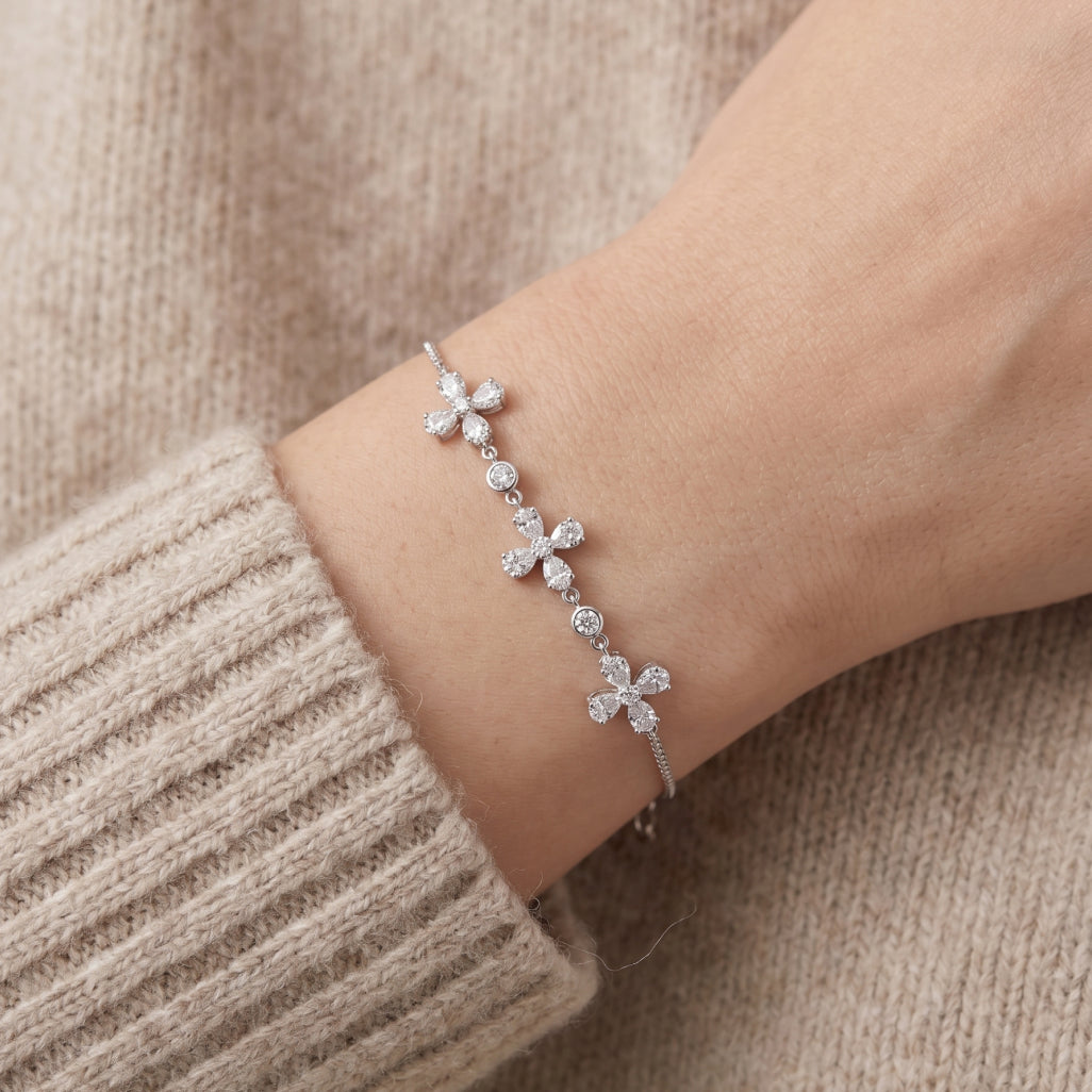 Silver Pear Cross Charm Box Chain Bracelet
