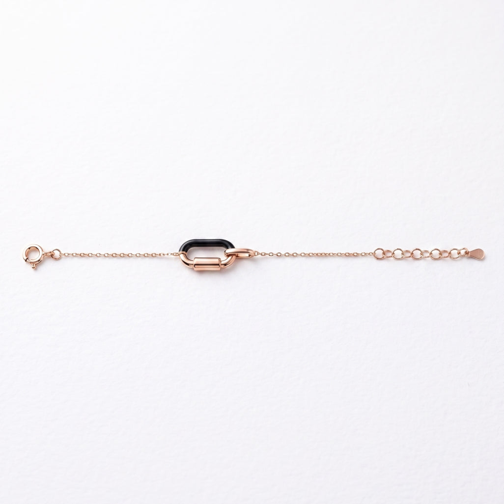 Rose Gold Black Enamel Oval Link Chain Bracelet