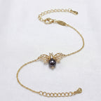 Gold Bee Pearl Charm Chain Bracelet