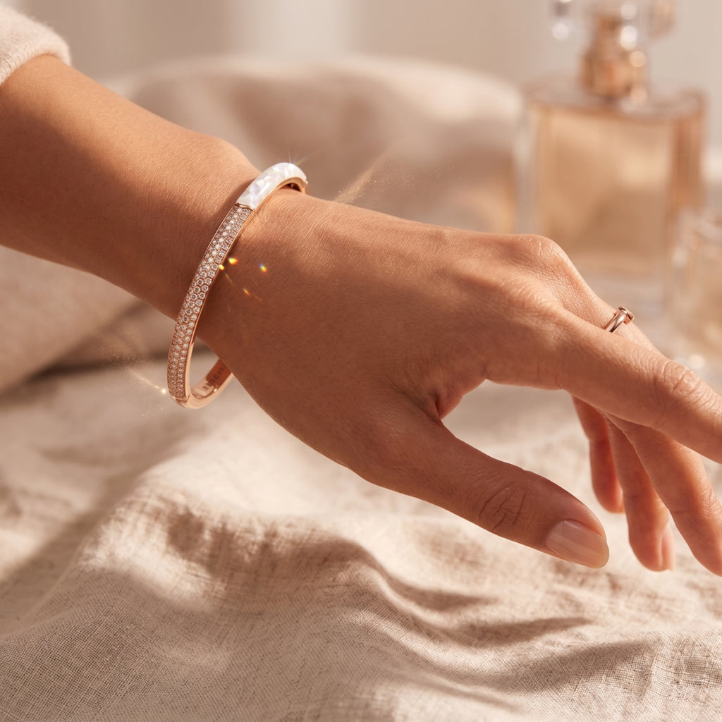 Rose Gold Pave Mother of Pearl Half Cuff