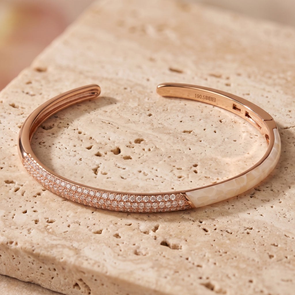 Rose Gold Pave Mother of Pearl Half Cuff