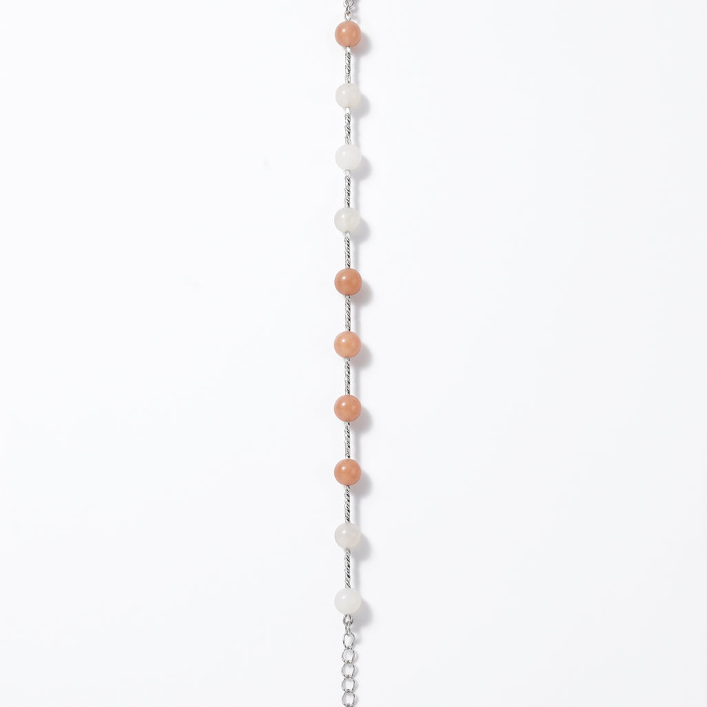 Silver Peach Moonstone Bead Twisted Bar Bracelet