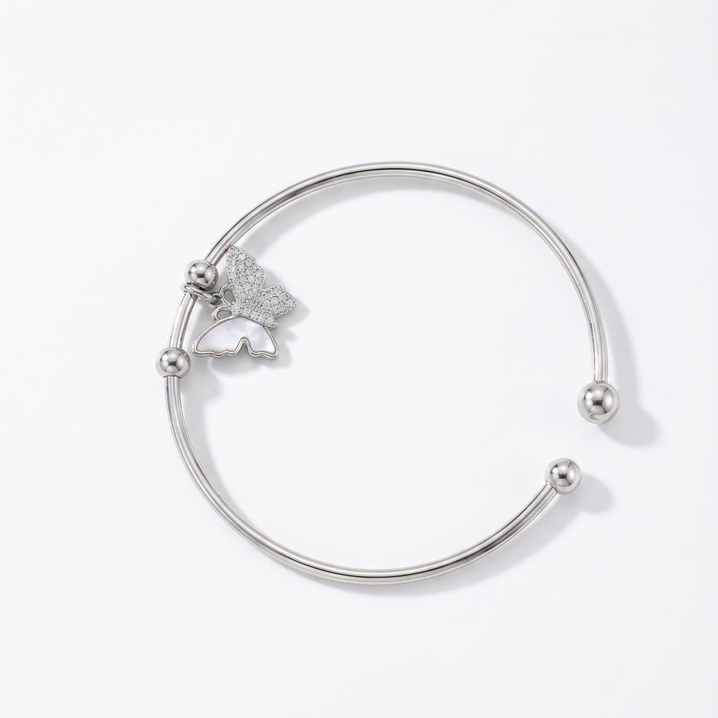 Silver Pave Butterfly Mother of Pearl Charm Cuff