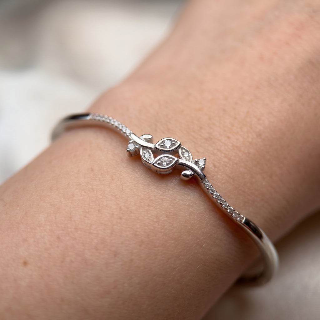 Silver Marquise Rose Pave Bangle Bracelet