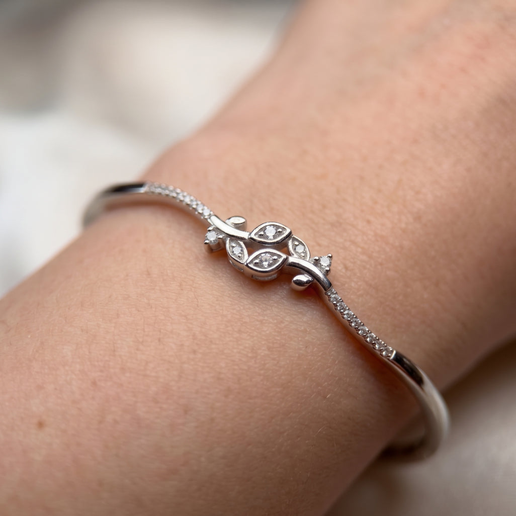 Silver Marquise Rose Pave Bangle Bracelet