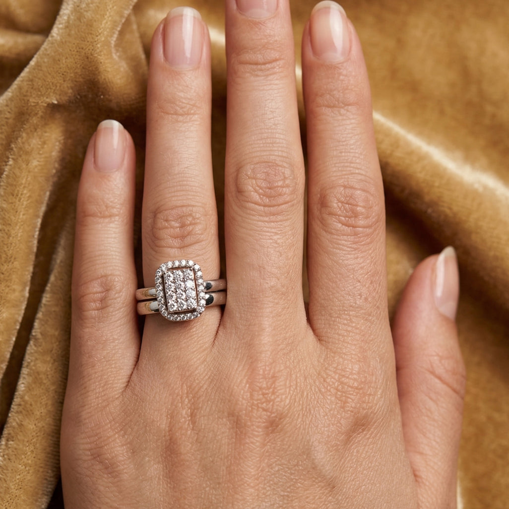 Double Band Rectangle Stone Ring