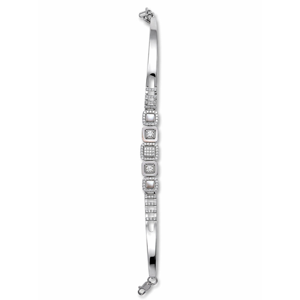 Silver Mother of Pearl Square Halo Station Bracelet