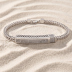 Double Franco Chain Pave Bar Bracelet 925 Sterling Silver