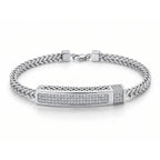 Double Franco Chain Pave Bar Bracelet 925 Sterling Silver