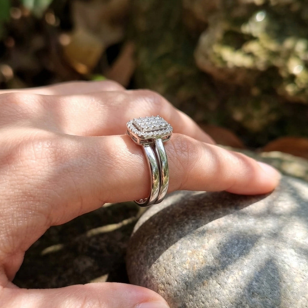 Double Band Rectangle Stone Ring