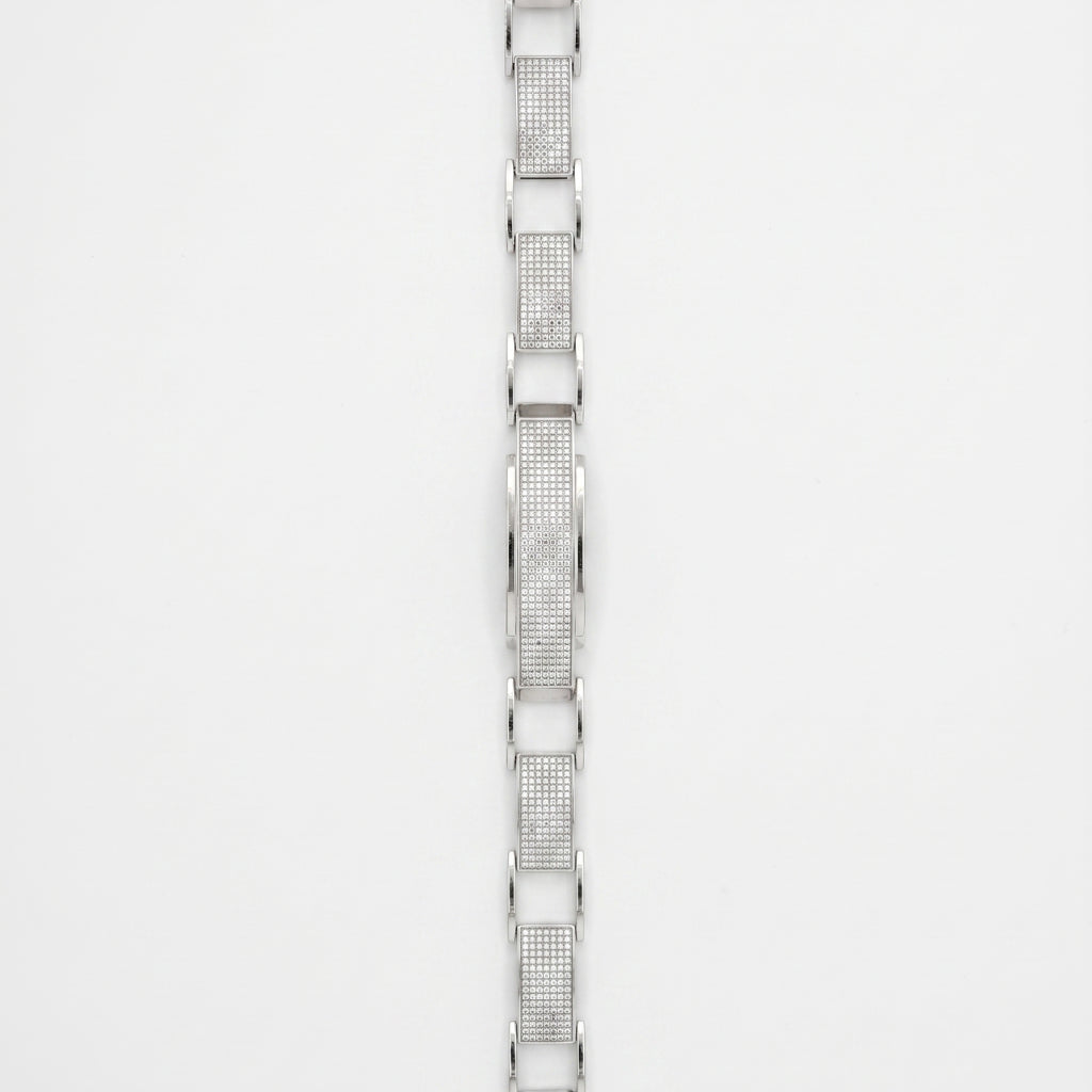 Open Cuff Pave Plate Link Bracelet 925 Sterling Silver