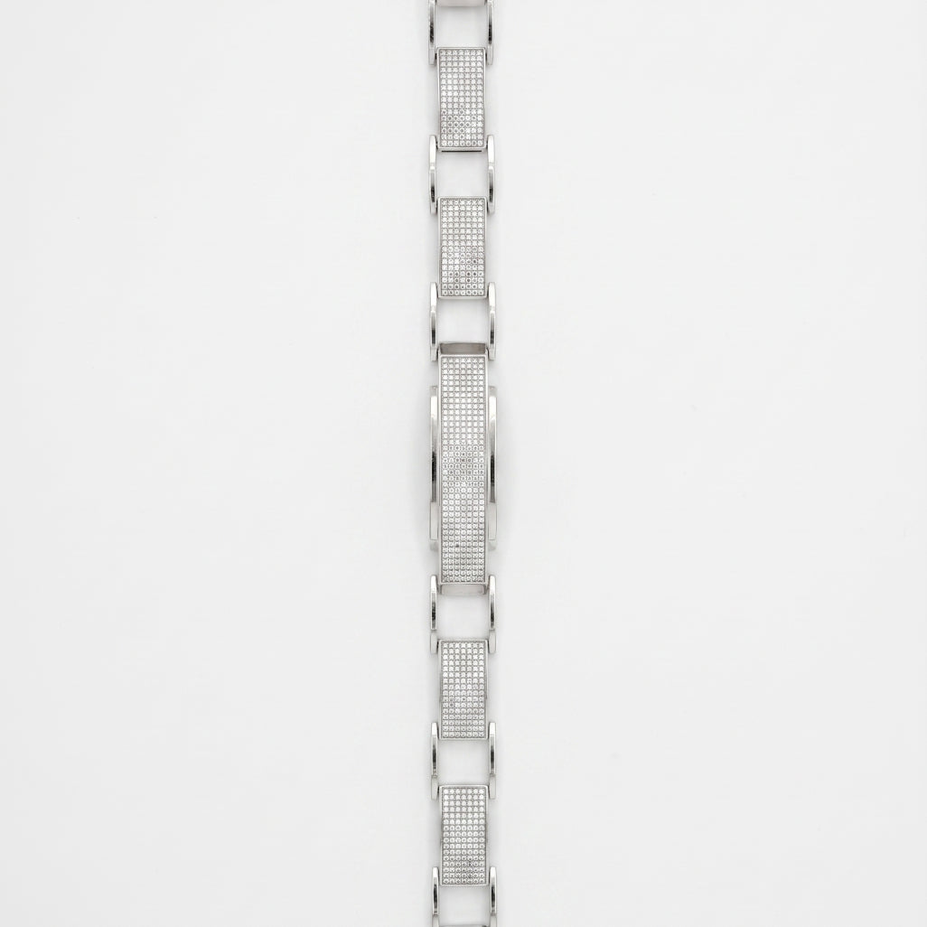 Open Cuff Pave Plate Link Bracelet 925 Sterling Silver