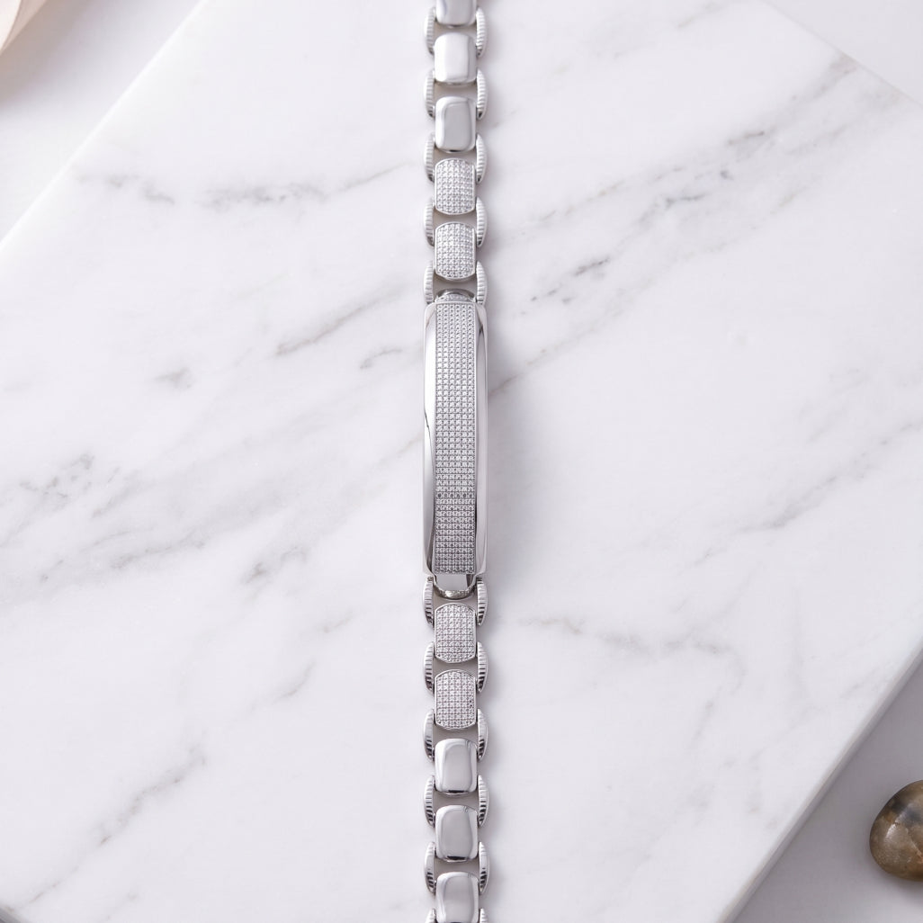 Mariner Pave ID Centre Bracelet 925 Sterling Silver