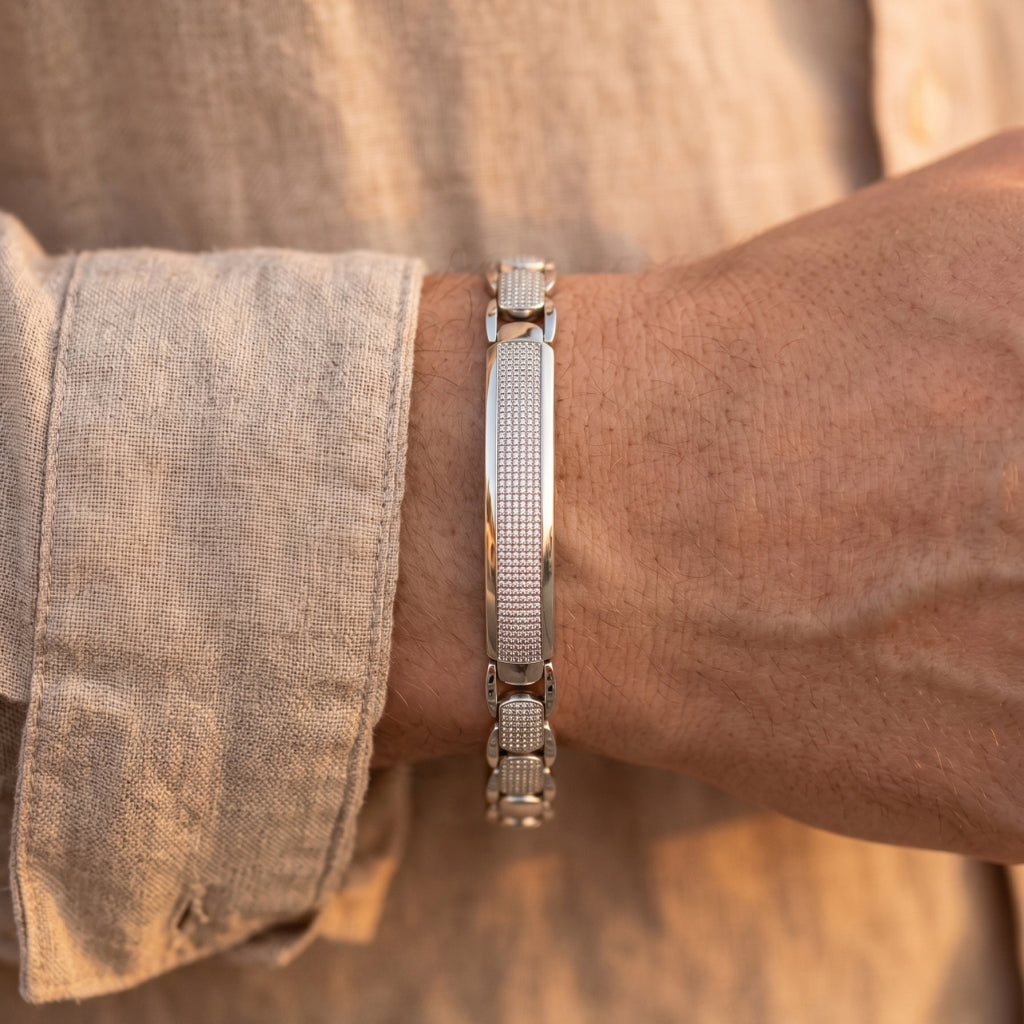 Mariner Pave ID Centre Bracelet 925 Sterling Silver