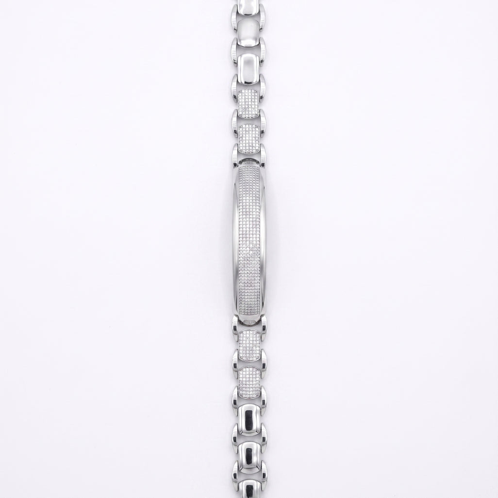 Mariner Pave ID Centre Bracelet 925 Sterling Silver