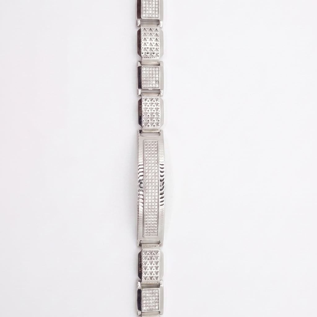 Pyramid Stud Pave Centre Link Bracelet 925 Sterling Silver