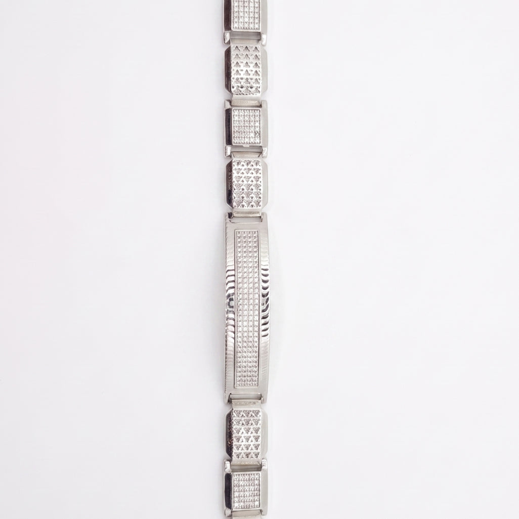 Pyramid Stud Pave Centre Link Bracelet 925 Sterling Silver