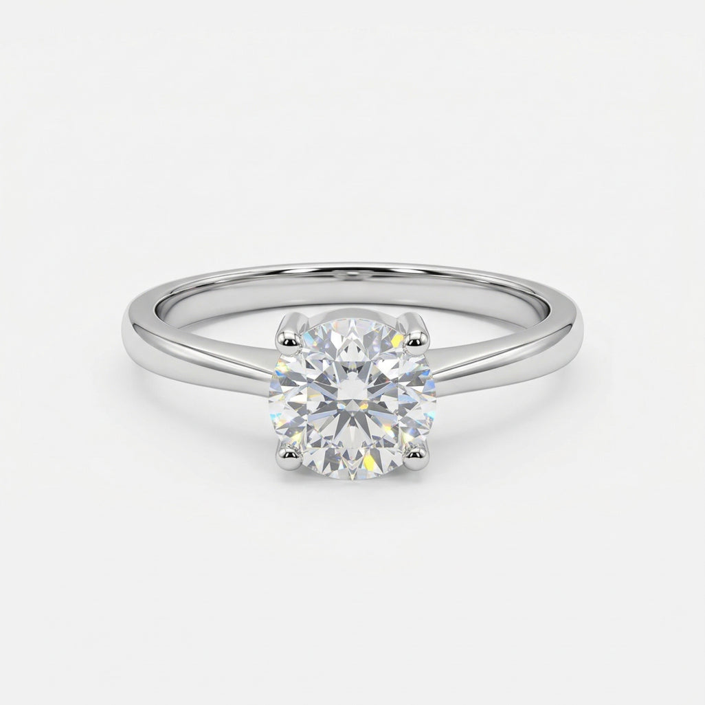 Round Single Stone Ring 925 Silver Classic