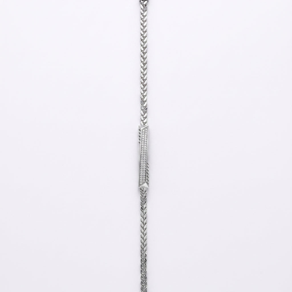 Franco Chain Pave ID Plaque Bracelet 925 Sterling Silver