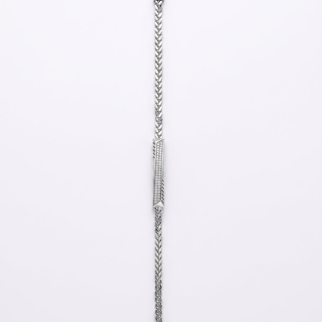 Franco Chain Pave ID Plaque Bracelet 925 Sterling Silver