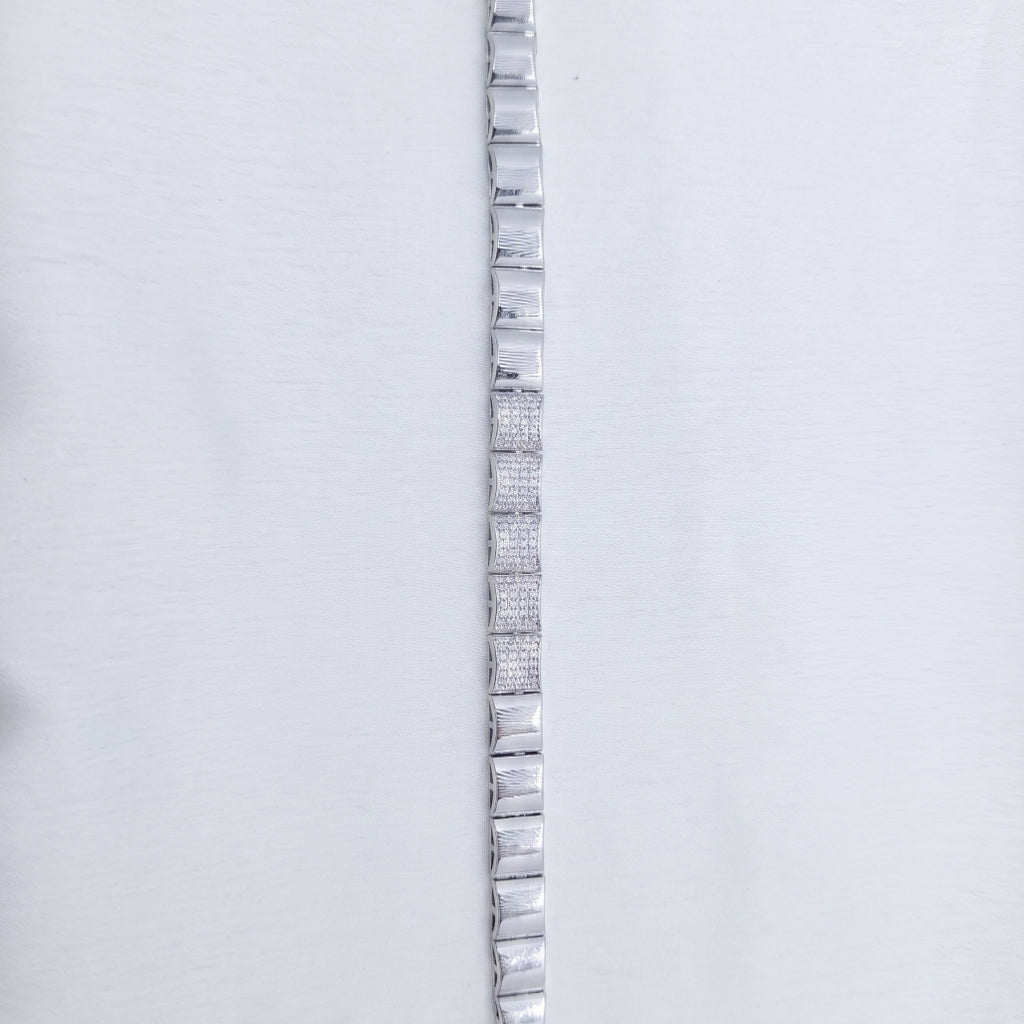 Sunburst Engraved Pave Centre Tennis Bracelet 925 Sterling Silver