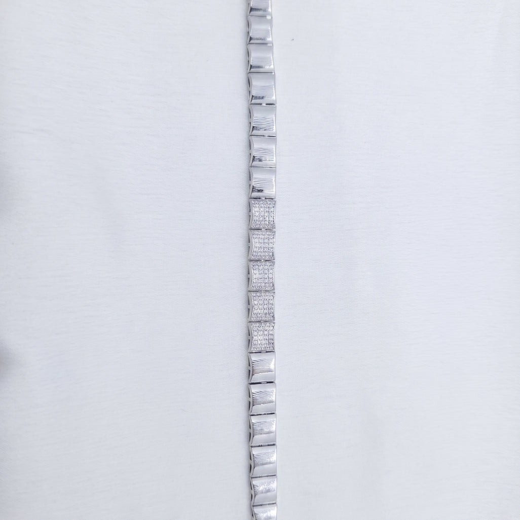 Sunburst Engraved Pave Centre Tennis Bracelet 925 Sterling Silver
