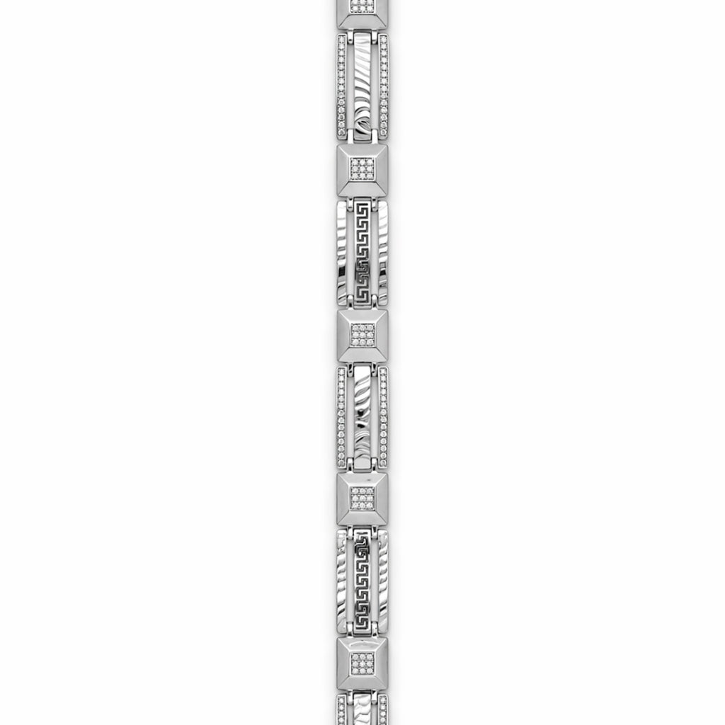 Greek Key Cable Pave Link Bracelet 925 Sterling Silver