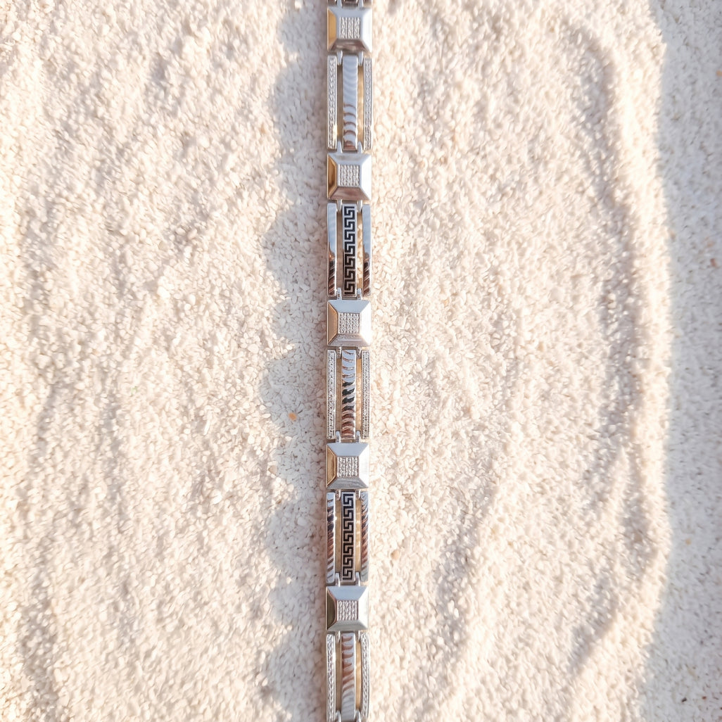 Greek Key Cable Pave Link Bracelet 925 Sterling Silver
