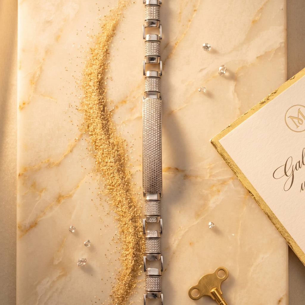 Centre Pave ID Block Link Bracelet 925 Sterling Silver