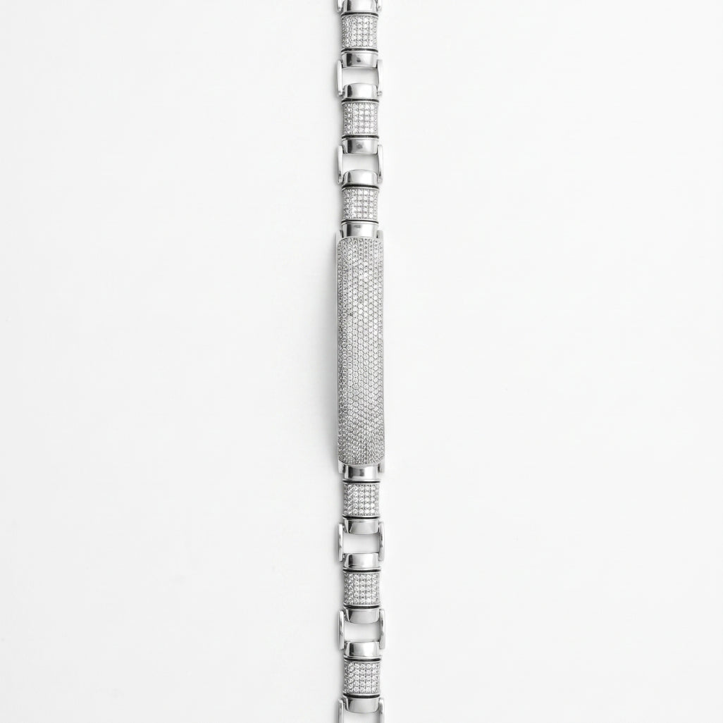 Centre Pave ID Block Link Bracelet 925 Sterling Silver