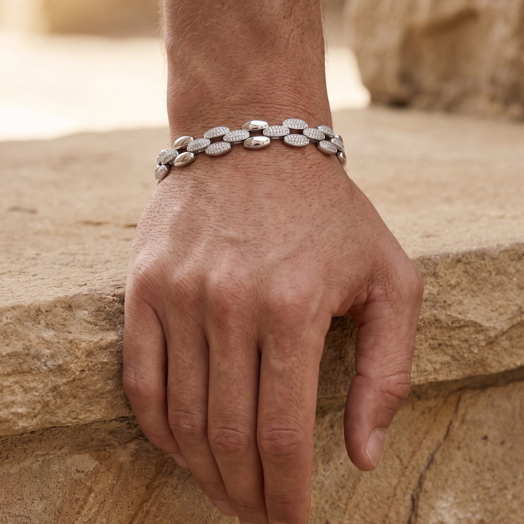 Mariner Pave Link Bracelet 925 Sterling Silver