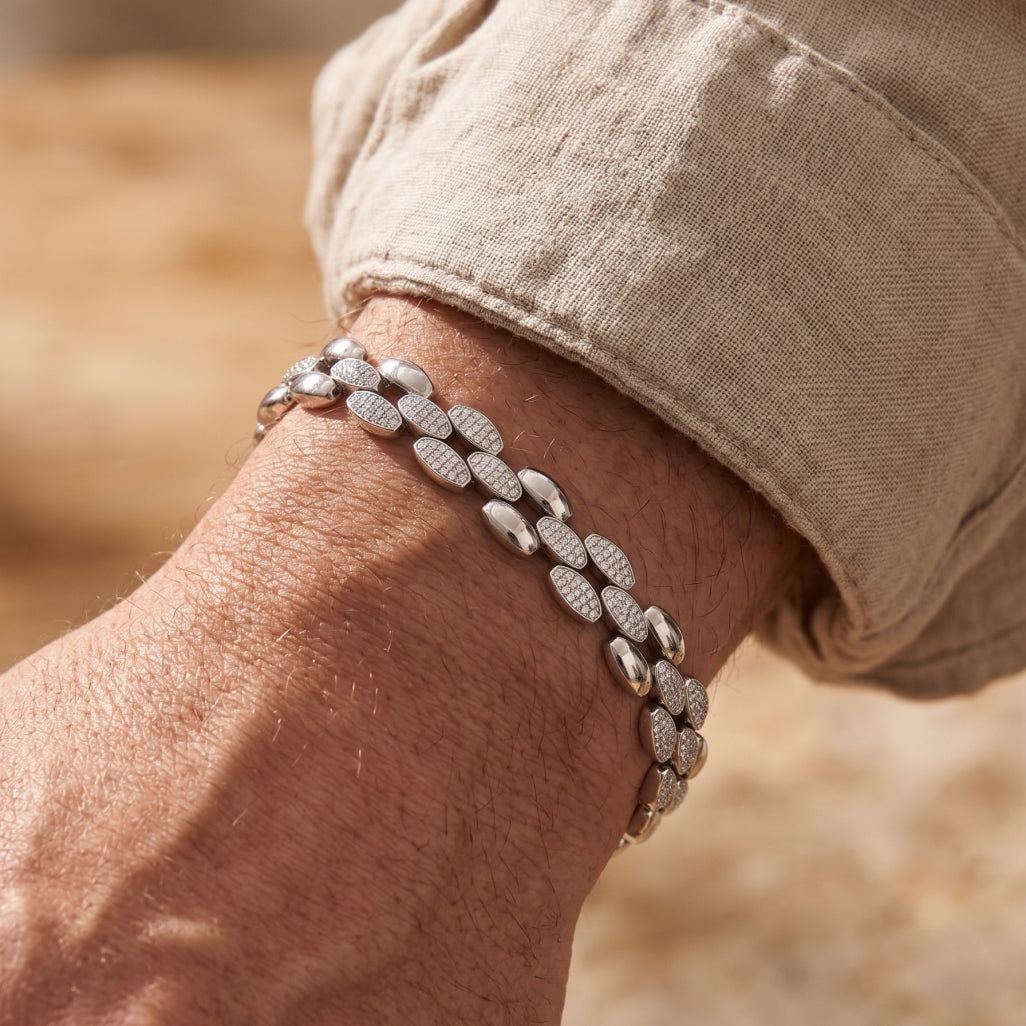 Mariner Pave Link Bracelet 925 Sterling Silver