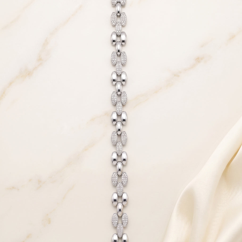 Mariner Pave Link Bracelet 925 Sterling Silver