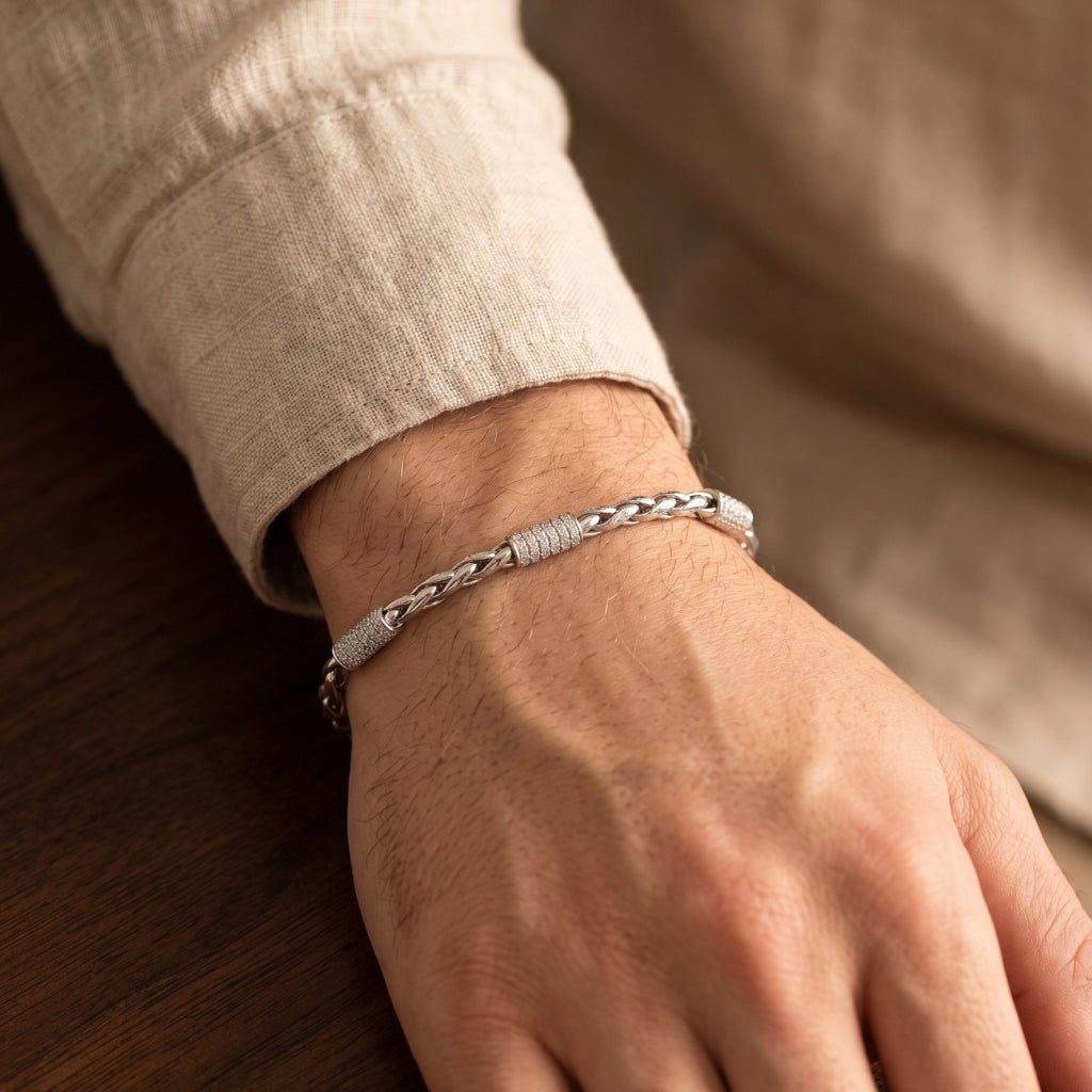Rope Chain Pave Station Bracelet 925 Sterling Silver