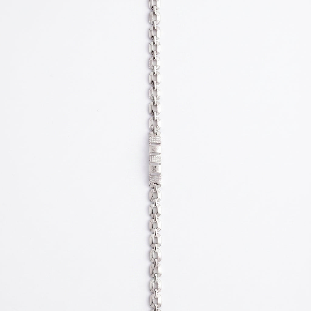 Box Chain Pave Cube Bracelet 925 Sterling Silver
