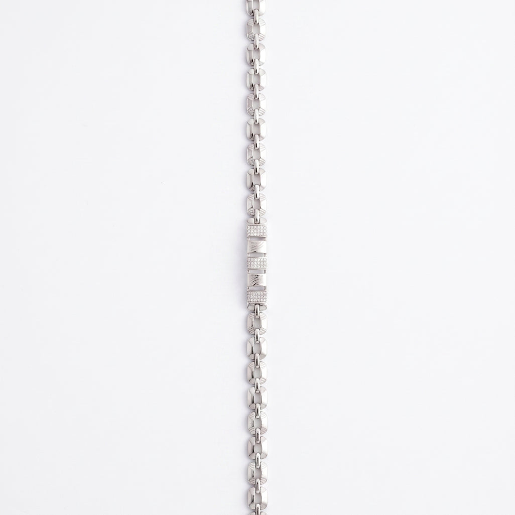Box Chain Pave Cube Bracelet 925 Sterling Silver